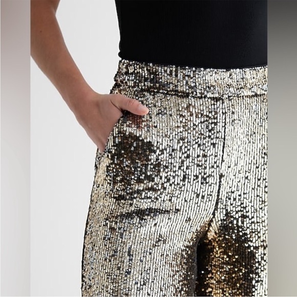 Express full, sequin, high-rise pull on trousers NWT size small - Picture 2 of 3